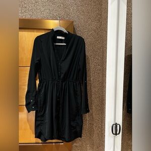 Abercrombie & Fitch Women's Black Long Sleeve Drawstring Shirt Dress